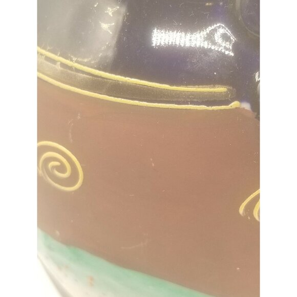 Japanese 1940's Satsuma Ware Vase w Handles Moriage Cobalt Blue Gold Gilt - Picture 10 of 10